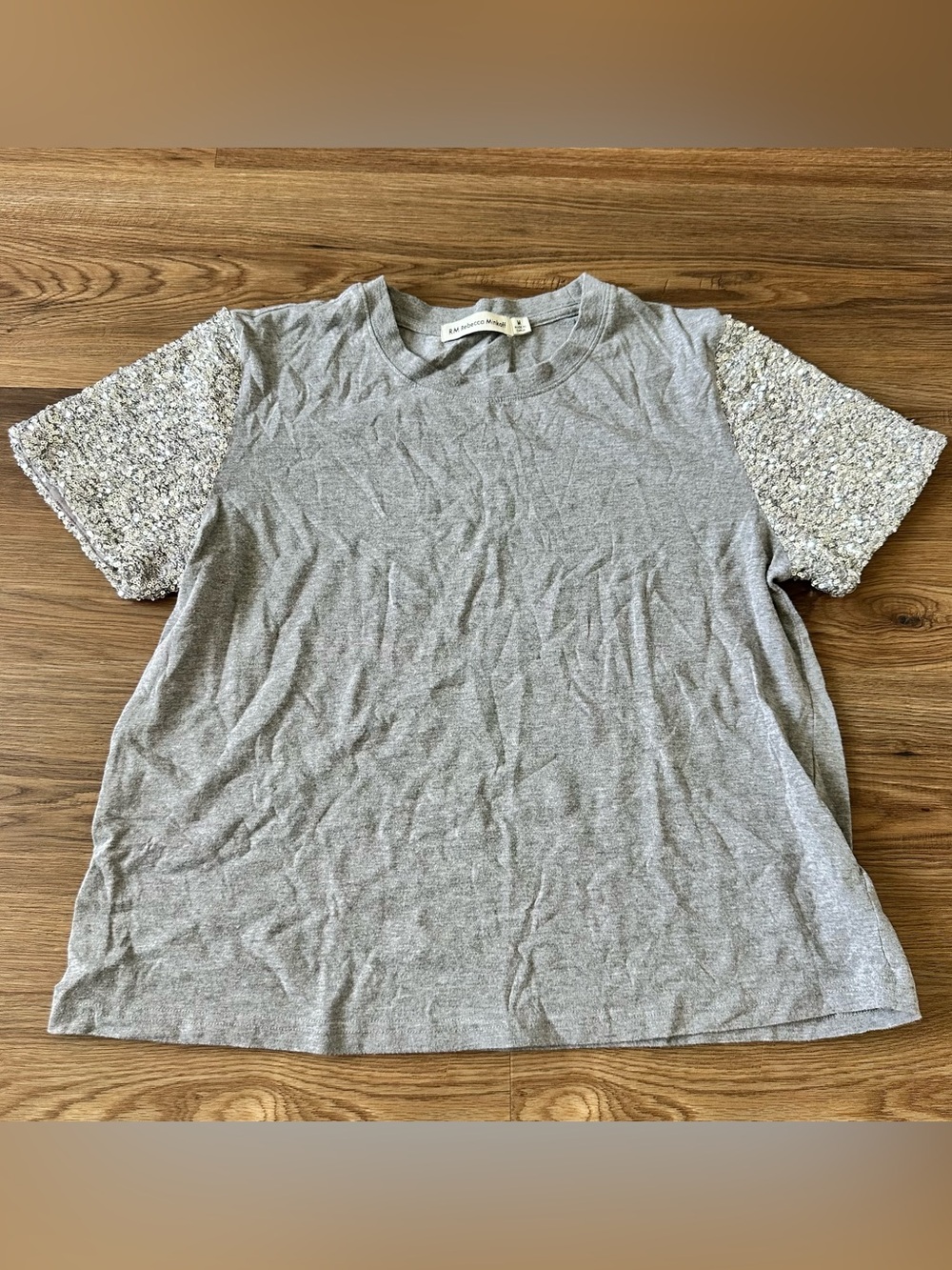 Rebecca Minkoff Gray Sequin Short Sleeve Shirt Sz Medium Sparkle Party‎ Festival